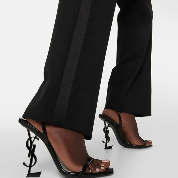 🌟New Saint Laurent Black Patent Logo-Heel Slingback Sandals - Picture 3 of 4